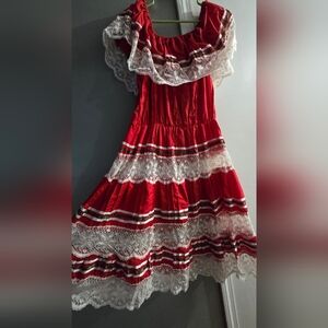 Red and White Lace Dress